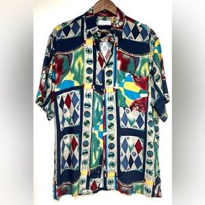 Vintage Multicolor Geometric Mens szM Short Sleeve Button Up Shirt London Derry